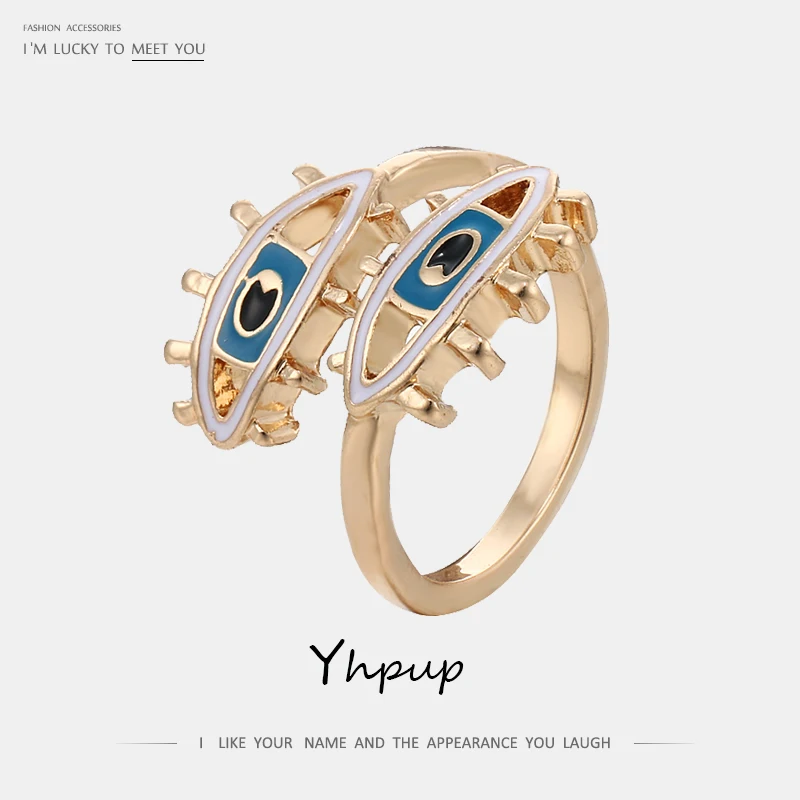 

Yhpup Evil Eye Trendy Fashion Golden Finger Ring For Women