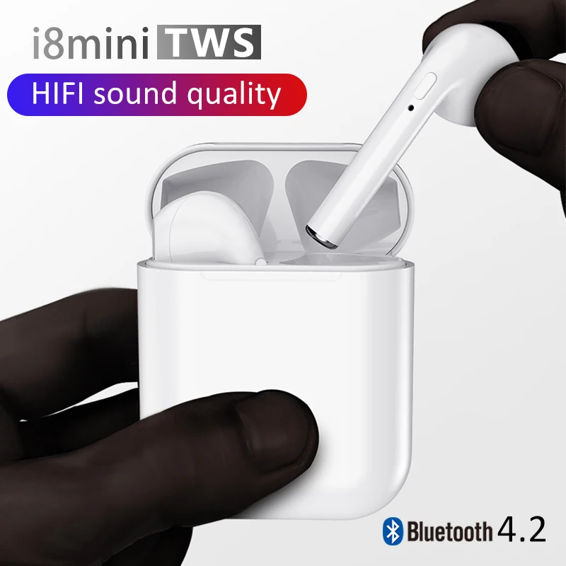 I8 Mini TWS беспроводные bluetooth-наушники, спортивные стерео bluetooth-наушники с зарядным устройством для смартфона