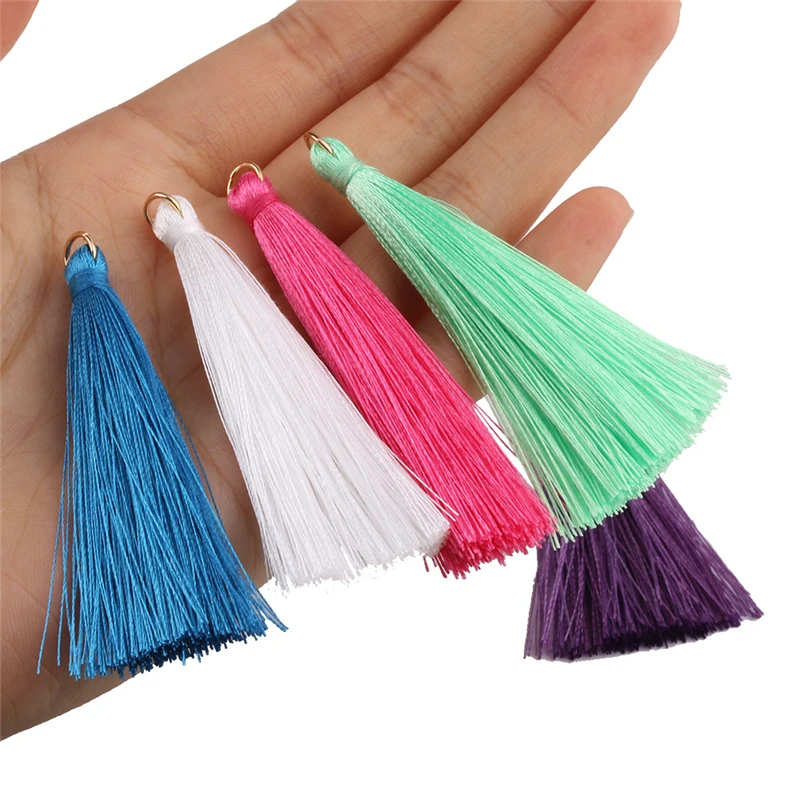 

12 pieces/lot Metal Ring Tassels DIY Polyester Tassel 7cm Tassels for Jewelry Earing Accesorries 20 Colors Available