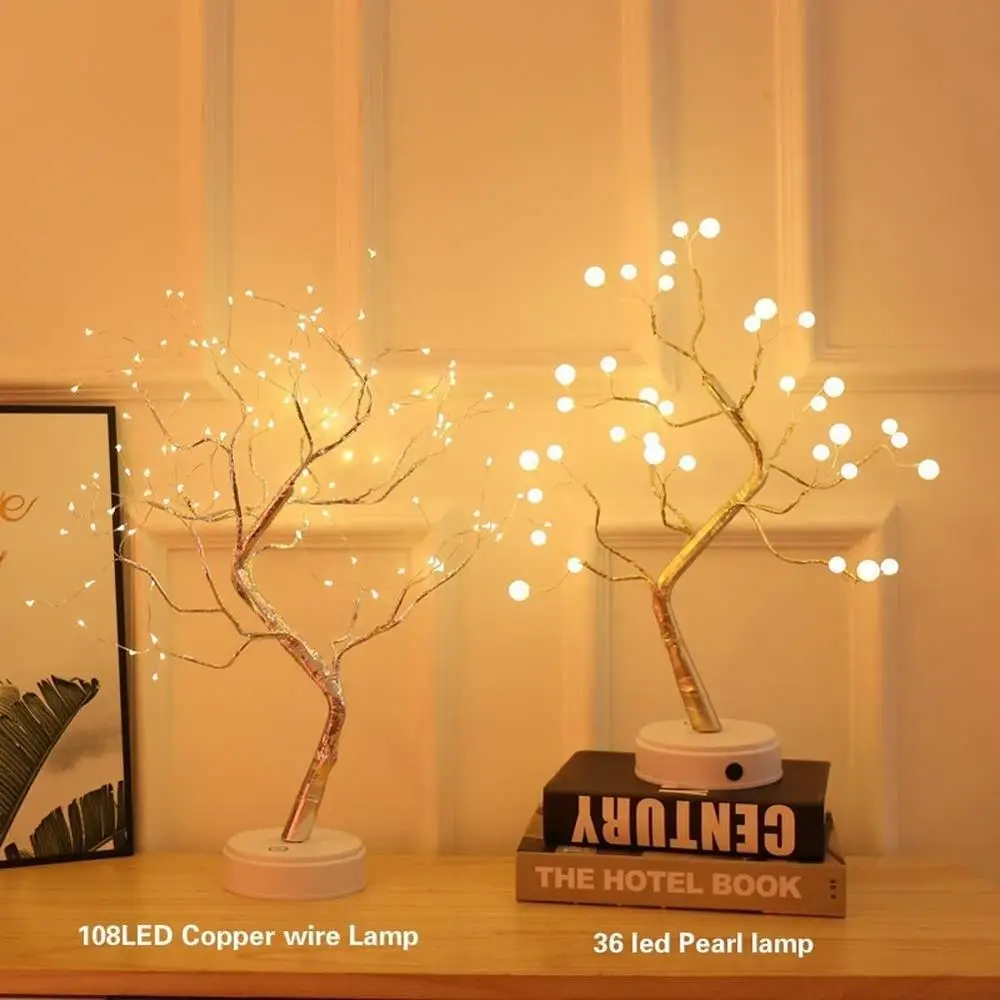 

LED Copper Wire or Pearl Tree Branch Decorative Desk Lamp USB&Battery Powered Warm White Table Lamp for Home Wedding Birthday