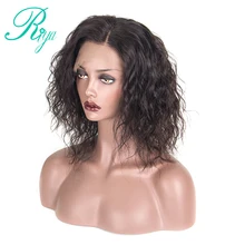 Natural Wave Lace Front Human Hair Bob Wigs For Black Women Pre Plucked With Baby Hair 130% Wavy Short Wigs Remy Brazilian