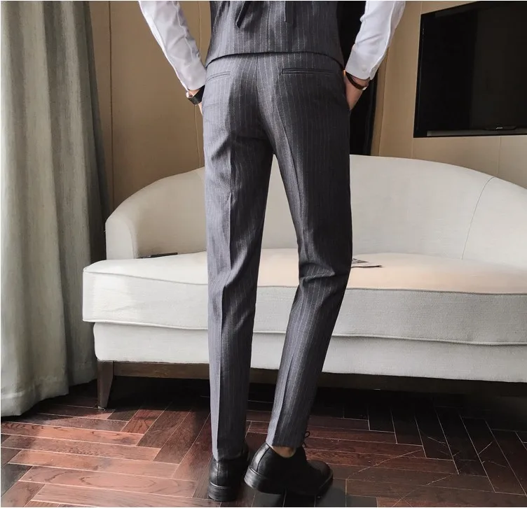 Формальные Брюки для Для мужчин Stripe Slim Fit костюм Бизнес свадебные Брюки Модный прямой Повседневное высокое качество Для мужчин s Брюки A5570