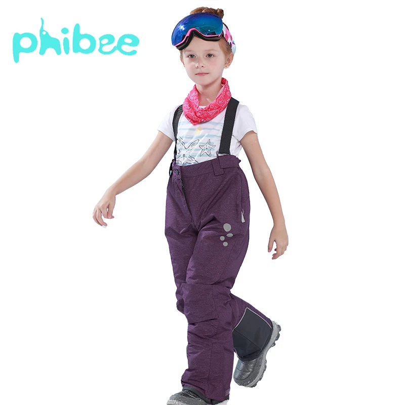 

Phibee Girls Overalls Ski Pants Warm Waterproof Windproof Tracksuits for Children Breathable Snow Ski Trousers