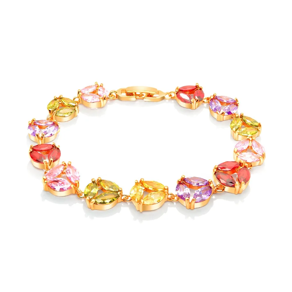 FATE LOVE Beautiful Cute Wedding Bridal Bracelets for Women Ladies Colorful CZ cubic zircon Gold color Fashion Jewelry