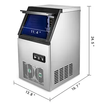 

110V New Commercial Ice Maker Auto Clear Cube Ice Making Machine 40kg/90lbs made of food-grade stainless steel