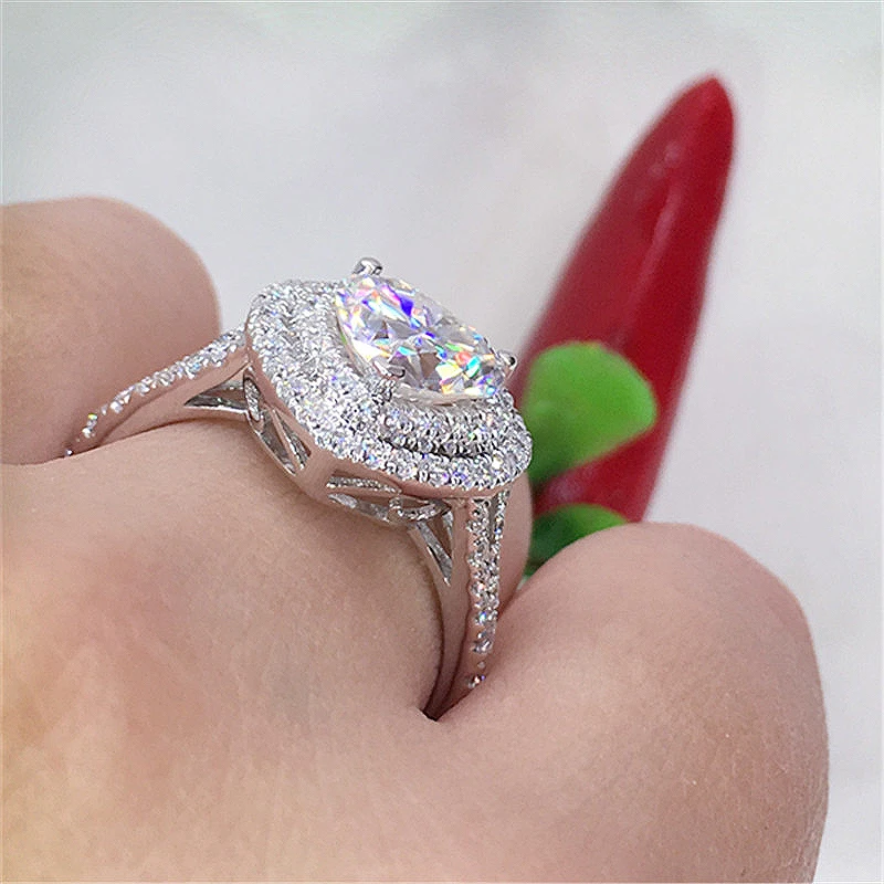 Цельный 18 к белое золото 1ct сердце обручальное свадебный набор Halo Moissanite кольцо набор для женщин