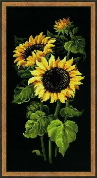 

Sunflower cross stitch package plant sets aida black cloth people kit embroidery DIY handmade needlework
