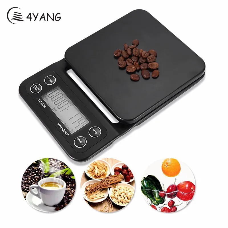 

4YANG New Original Digital Kitchen Scale Food Coffee Weighing Scale Timer Back-Lit LCD Display Baking Cooking 3KG/0.1 5KG/0.5