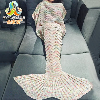 

180*90cm Mermaid Blanket Yarn Knitted Mermaid Tail Blanket Handmade Crochet Soft Home Sofa Sleeping Bag Adults Sleeping Throw