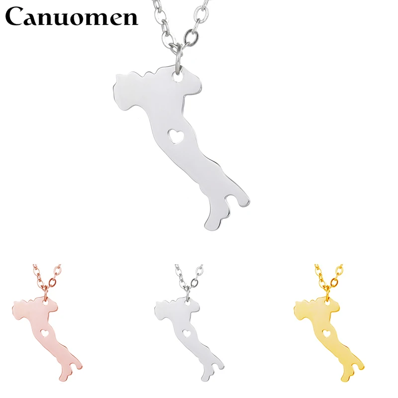 

Canuomen Italy Map Pendant Necklace with Love Heart Travel Gift Rose Gold Women Charm Stainless Steel Necklaces Fashion Jewelry