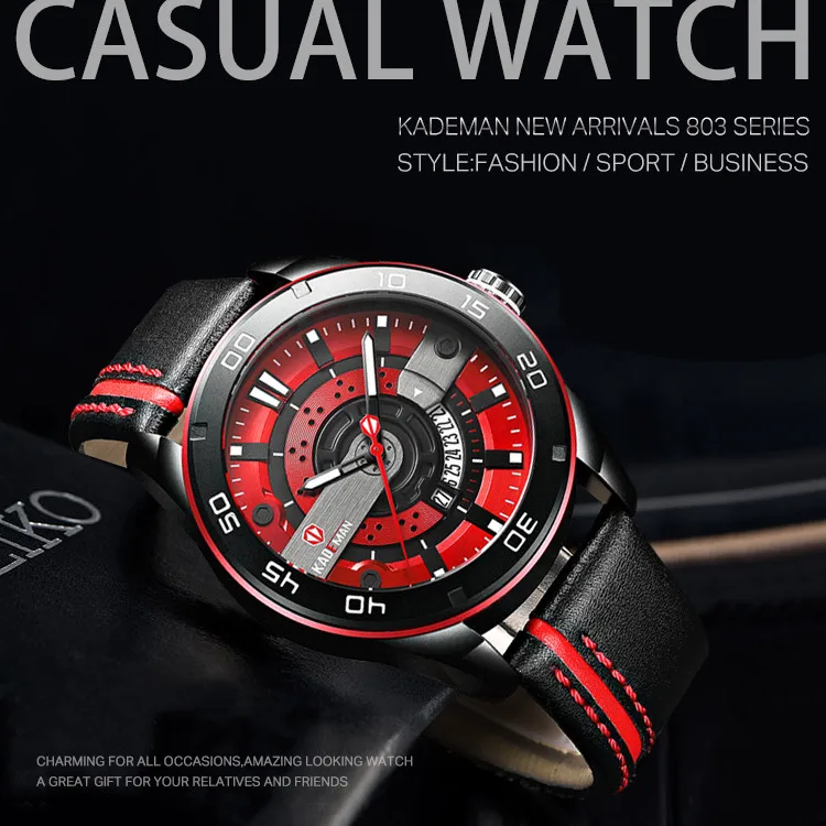 

KADEMAN Men Watch NEW Original Casual Leather Watch Automatic Date Military Wristwatches TOP Brand 3ATM Sports Relogio Masculino