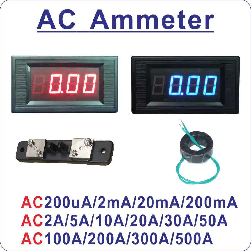 YB5135A переменного тока светодиодный цифровой измеритель величины тока Амперметр переменного тока 200mA 2A 10A 50A 100A 200A 300A 500A микро амперметр ампер метр ICL7107