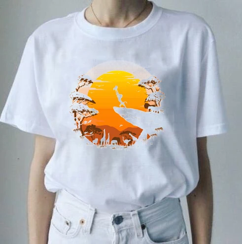 

2019 Summer Cotton High Quality Women Vintage Cool T Shirt Slim Fit Casual Anime T-Shirt The Lion King Tops Tees Camiseta Mujer