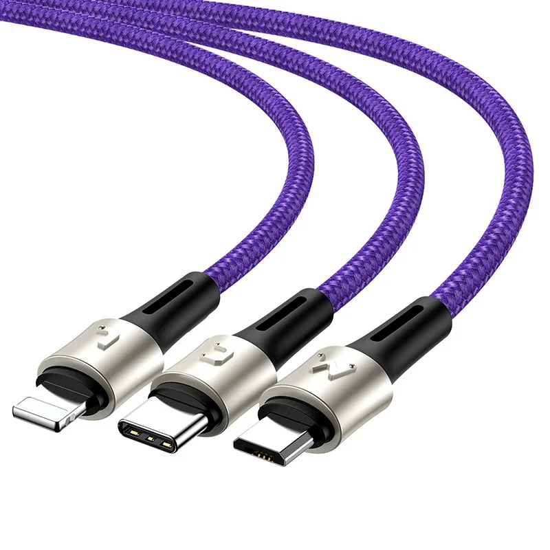 Baseus 3 в 1 usb c и micro usb кабель для samsung s9 s8 s10 android usb кабель для iphone зарядное устройство iphone xr 3.5A - Цвет: purple