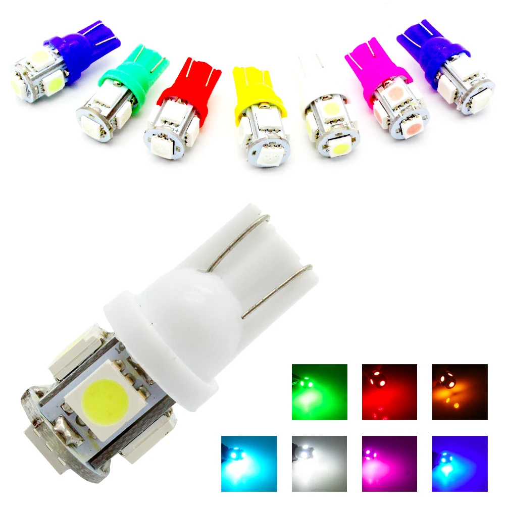 W5W White Red Blue LED Lights Car Dashboard Trunk Signal Replacement Reverse Wedge SMD 5050 12V T10 194 168 2825 Lamp Bulb 10x