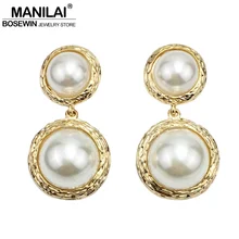 MANILAI большие серьги-гвоздики из искусственного жемчуга для женщин, модное ювелирное изделие, винтажные металлические серьги в стиле панк золотого и серебряного цвета, Pendientes
