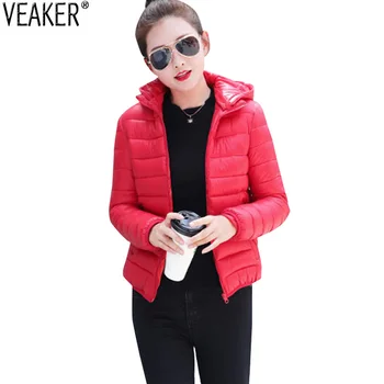 

2019 New Women Duck Down Jackets Coat Female Hooded Thin Coat Outerwear Autumn Winter Slim Fit Solid Red Black Jackets M-4XL
