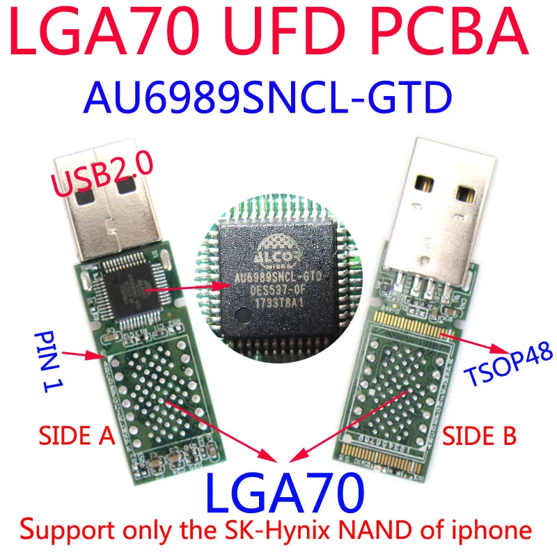 DIY UFD наборы, AU6989SNCL-GTD USB флэш-диск pcba, LGA70 колодки, только для Sk hynix NAND FLASH iphone 6 S/6 P HDD. USB2.0, ENAND