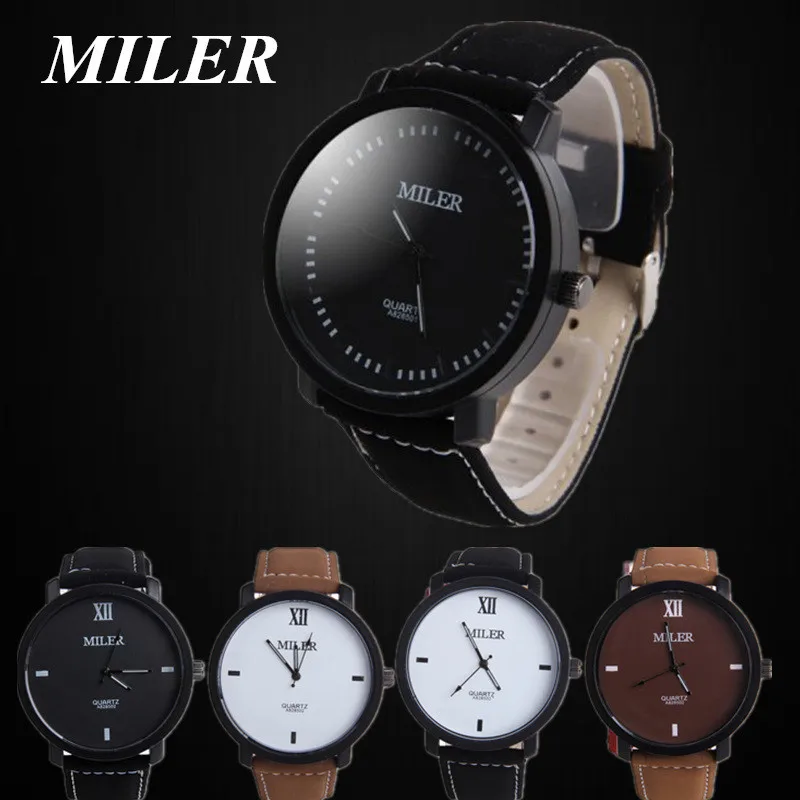 Мужские часы Miler из искусственной кожи, спортивные военные кварцевые часы, распродажа! Модные стильные аналоговые наручные часы с круглым циферблатом Relogs