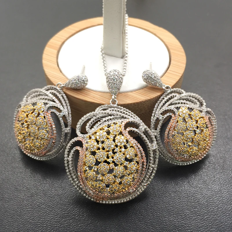 Lanyika комплект ювелирных изделий супер роскошный стильный шар полный Циркон микро покрытием ожерелье с серьгами юбилейный Свадебный лучшие подарки