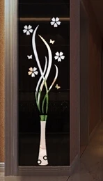 Новая серебряная Золотая зеркальная Настенная Наклейка s гостиная вход домашний декор на стену зеркало Цветочная ваза Слива акриловое зеркало 3d наклейка - Цвет: A silver