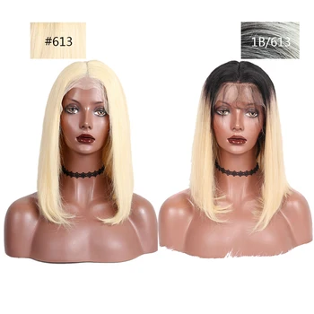 

613 Lace Front Human Hair Wigs Glueless Straight Bob Wigs Transparent 13x4 Short Wigs Honey Blonde Remy Hair P