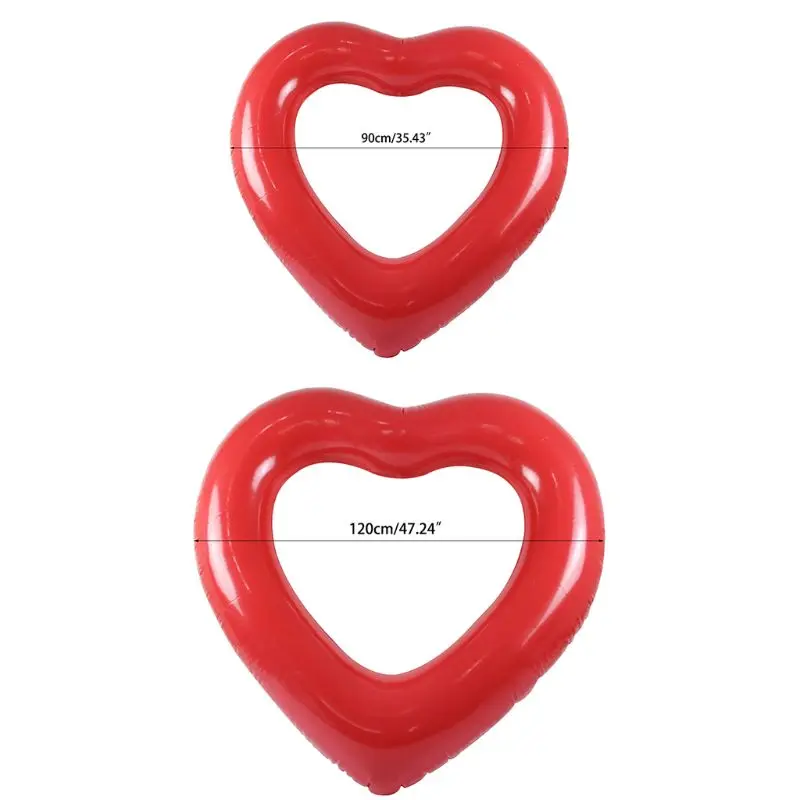 Inflatable Swim Ring Red Heart-Shape Floating Tools Swimming Pool Life Buoy 