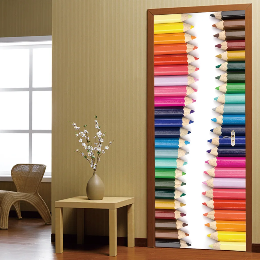 

funlife Pencil Waist Line Creative Wall Stickers Decorative Wall Posters for Living Room Bedroom Imitation 3D Door Sticker