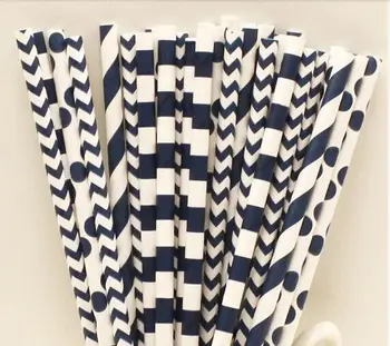 

Free Ship 200pcs Paper Straws 25 NAVY Assorted Paper Straws, Nautical Sailor Party Mix