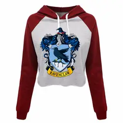 Хогвартс Гриффиндор Ravenclaw Hufflepuff Слизерин школы Женская мода печати обрезанные толстовки Толстовка пуловеры на заказ