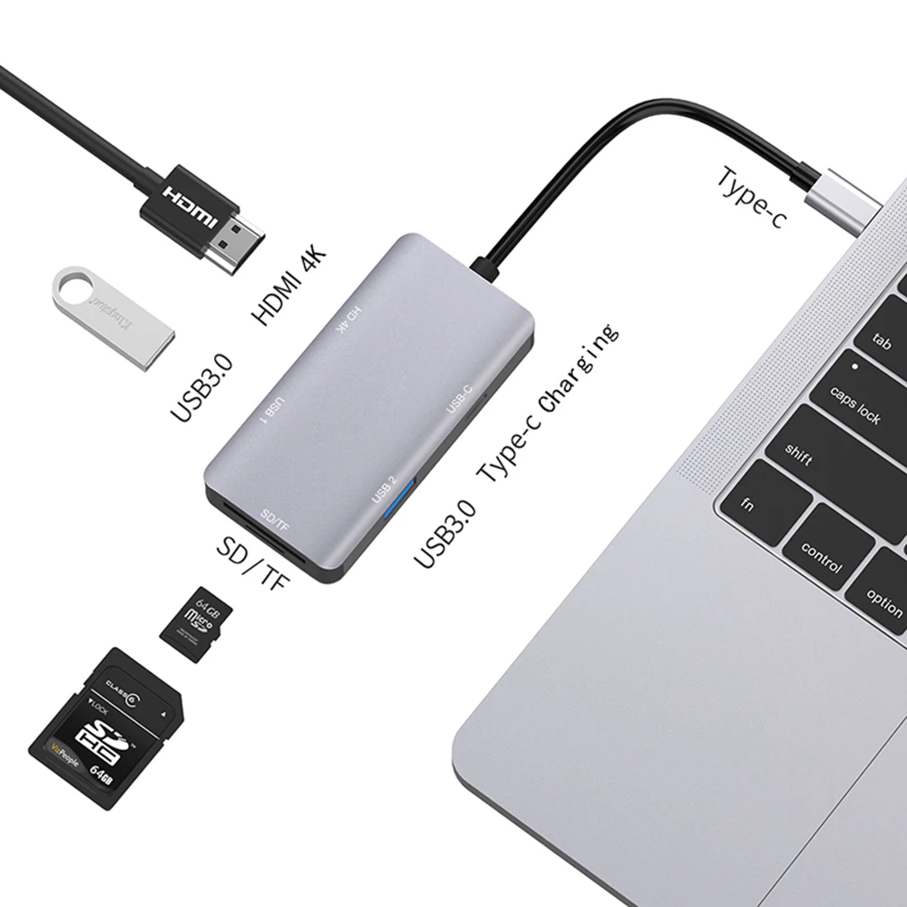 Fealushon док-станция Тип C разъем HDMI USB концентратор питания для ноутбука Macbook Pro hp DELL поверхность lenovo samsung док-станция