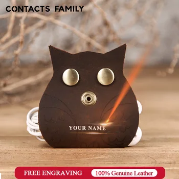 

Earphone Cable Organizer Wire Holder for Earbud USB Genuine Leather Owl animal design Cable Protector Management Wire Winder