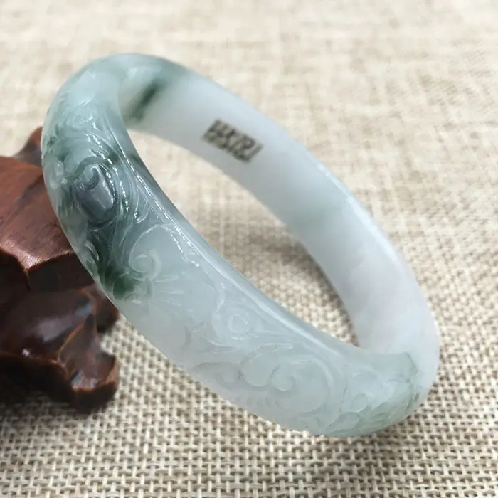 

A-5181 Vintage Chinese Hand-carved Green Jadeite Jade Gems Bracelet Bangle 58mm