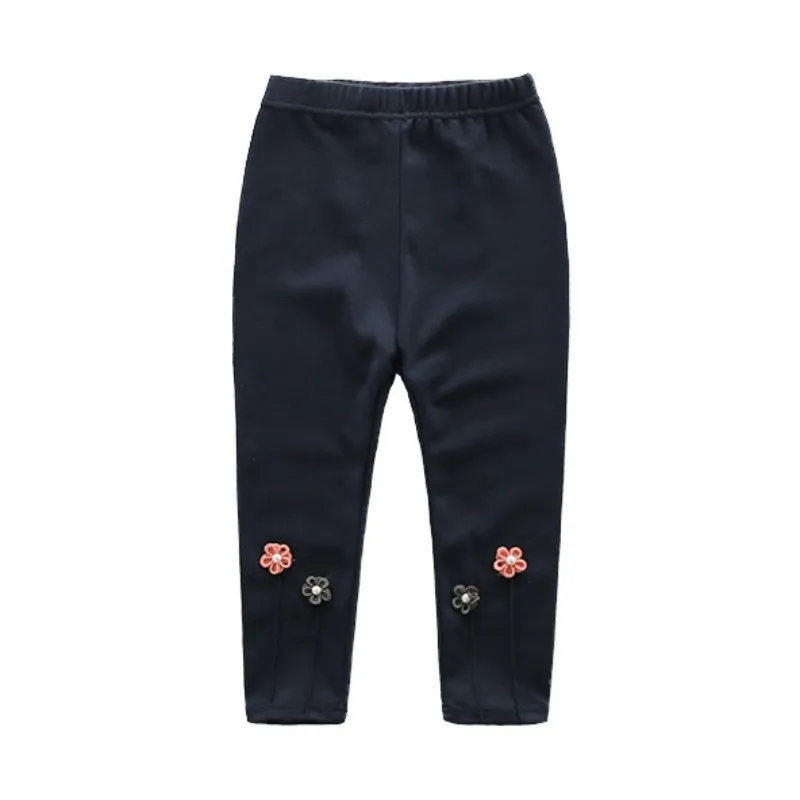 Детские однотонные повседневные штаны для девочек, вышитые леггинсы с маленькими цветочками, хлопковые штаны высокого качества - Цвет: H