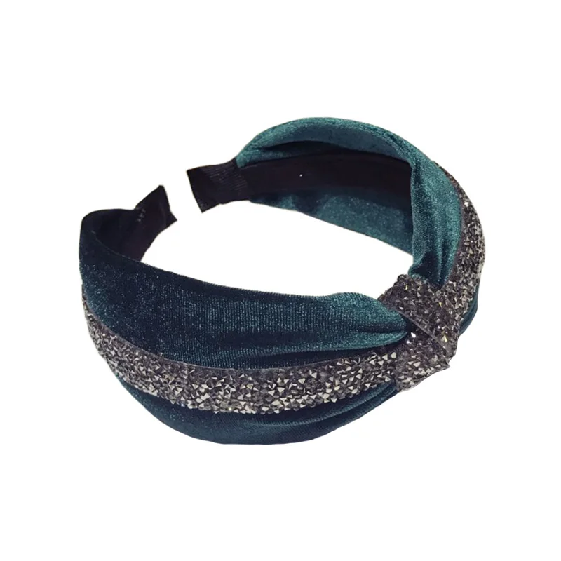 

Korean boutique hair accessories handmade super flash diamond headbands gold velvet knotted bow hairbands zircon retro hair hoop