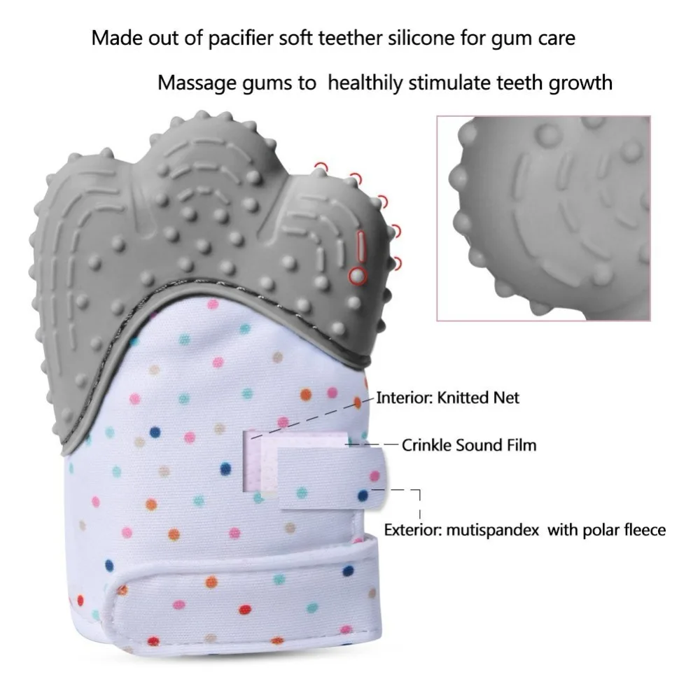 Горячая безопасная силиконовая детская перчатка для режущихся зубов Прорезыватель перчатка конфетная обертка звук Прорезыватель