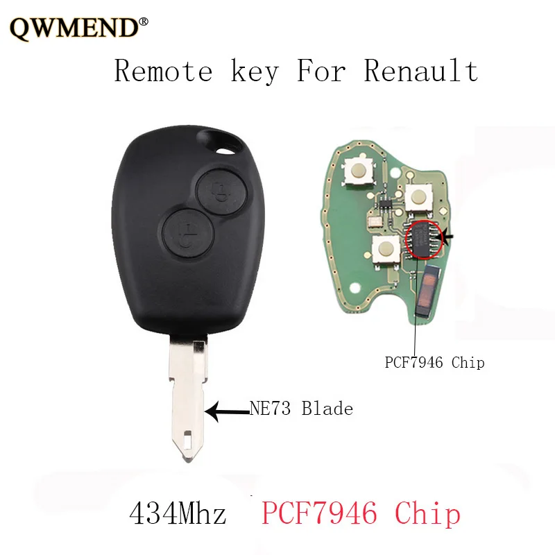 QWMEND 2 кнопки PCF7946/PCF7947 дистанционный брелок для Renault Duster Logan Fluence Clio Vivaro Movano Master Traffic