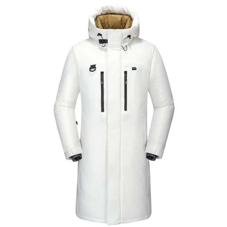 Новая зимняя мужская куртка на утином пуху, модная повседневная мужская утепленная верхняя одежда с капюшоном, удлиненная черная куртка 3XL, Мужская парка - Цвет: Белый
