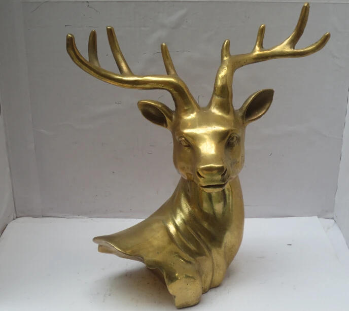 

Long 8 inch Metal crafts Home Decoration Chinese Brass Carved Deer head Statue/Sculpture fast Shipping