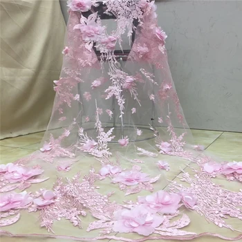 

Tollola Baby Pink New Style French Net Lace Fabric 3D Flower African Tulle Mesh Lace Fabric High Quality African Lace Fabric