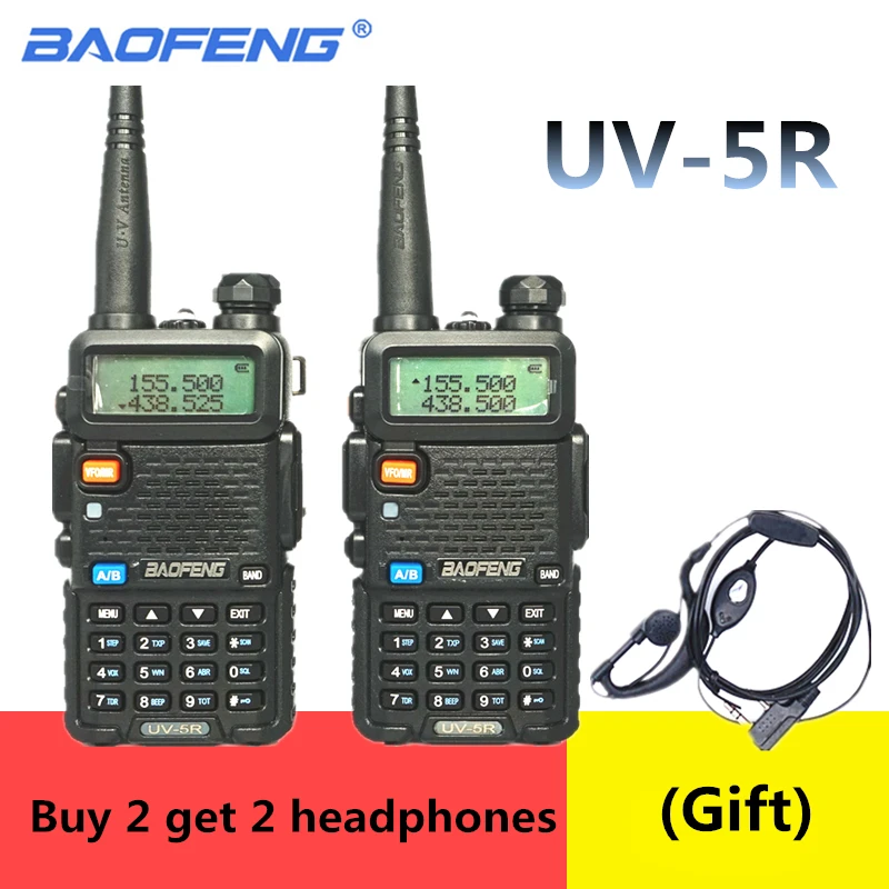 2 шт BaoFeng UV-5R Walkie Talkie профессиональные любительский радиопередатчик BaoFeng UV5R трансивер 128CH 5 W VHF и UHF Ручной 5R для охотничья рация