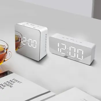

LED Mirror Table Clock Snooze Wake up Alarm Clock Large Digital Clock Desktop Electronic Clock USB/AAA Powered Watch Wall Clock