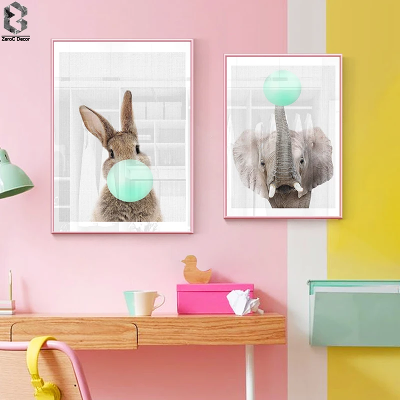 

Kawaii Elephant Rabbit Canvas Art Posters Woodland Animal Cartoon Nursery Prints Painting Wall Picture Baby Room Decoration