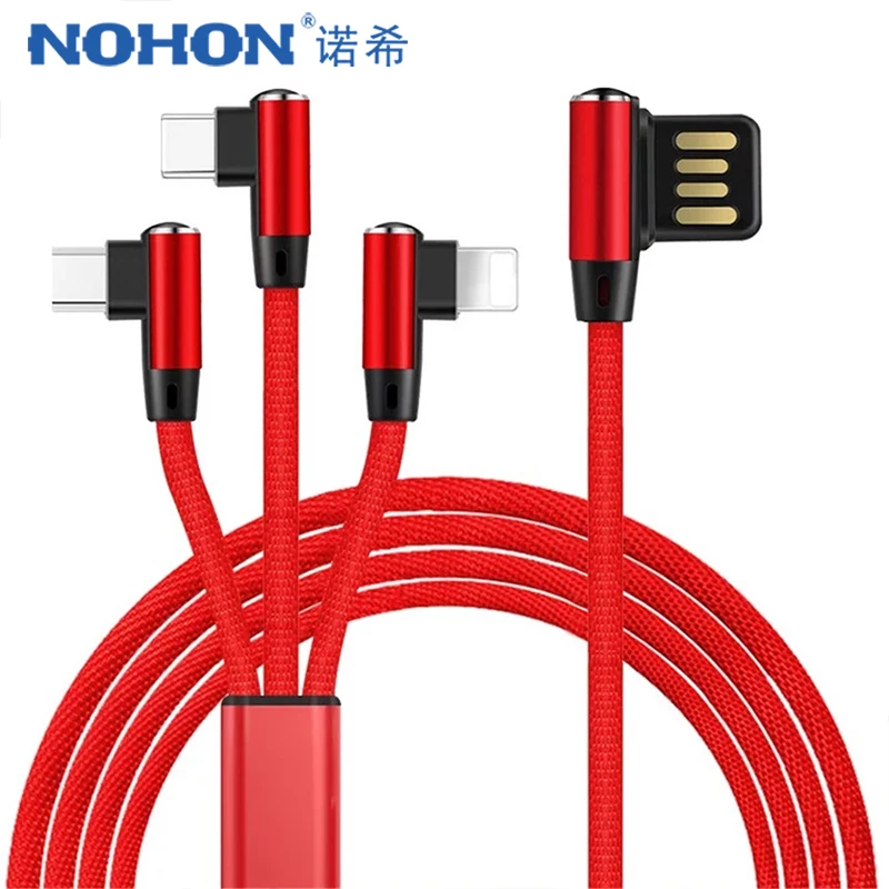 

NOHON 3 In 1 Elbow Charger Cable Lighting For iPhone X 7 8 XS Plus Micro USB Type C For Samsung S7 Xiaomi 5 Charging Cables 1.5M