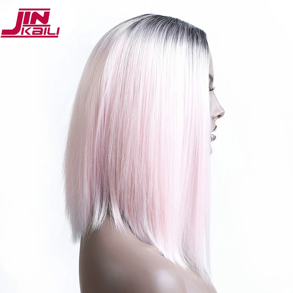 JINKAILI Ombre Pink Black Short Straight Heat Resistant Synthetic Hair Wig For Black/White Women Cosplay Party Bob Wigs JINKAILI Ombre Pink Black Short Straight Heat Resistant Synthetic Hair Wig For Black/White Women Cosplay Party Bob Wigs
