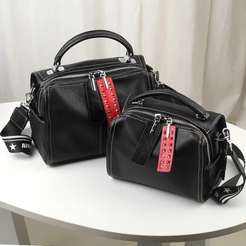 

2019 New Head Layer Cowhide Leather Chain Bucket Bag Portable Women's Bag Silver Luxurious Famous Brand Ladies Shoulder Bag