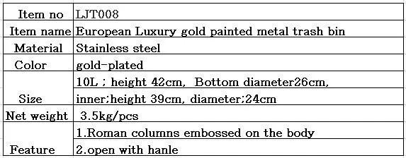 Роскошный 10/6 Золотой нержавеющий стальной металлический мусорный бак, мусорные баки, открытая вручную мусорная корзина для кухни для домашнего декора LJT008
