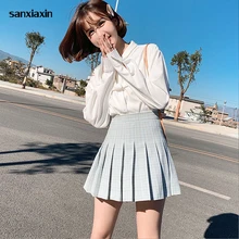 Юбки Харадзюку новые абрикосовые плиссированные юбки лето весна Высокая талия модная юбка женская клетчатая юбка плюс размер юбка для девочки