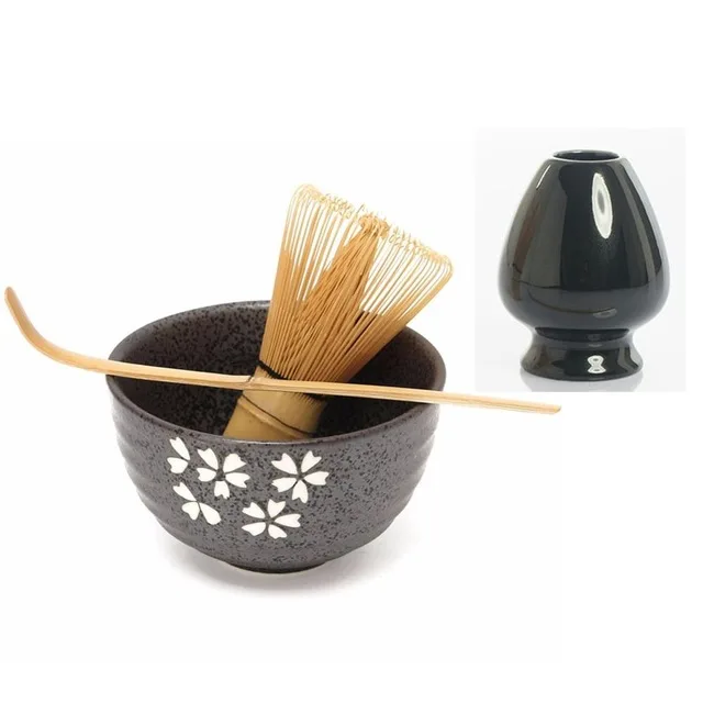 Элегантная традиционная Matcha Giftset натуральная бамбуковая ложечка венчик Совок церемониальная чаша для маття венчик держатель японская маття чайные наборы - Цвет: A  4PCS