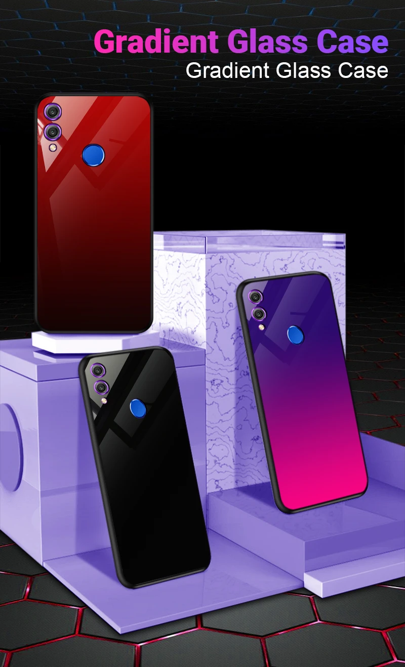 Gradient Glass Case For Huawei Honor 8X 9 Lite 10 Color Phone Case For Huawei P20 Lite P Smart Plus Nova 3i Luxury Cover Shell